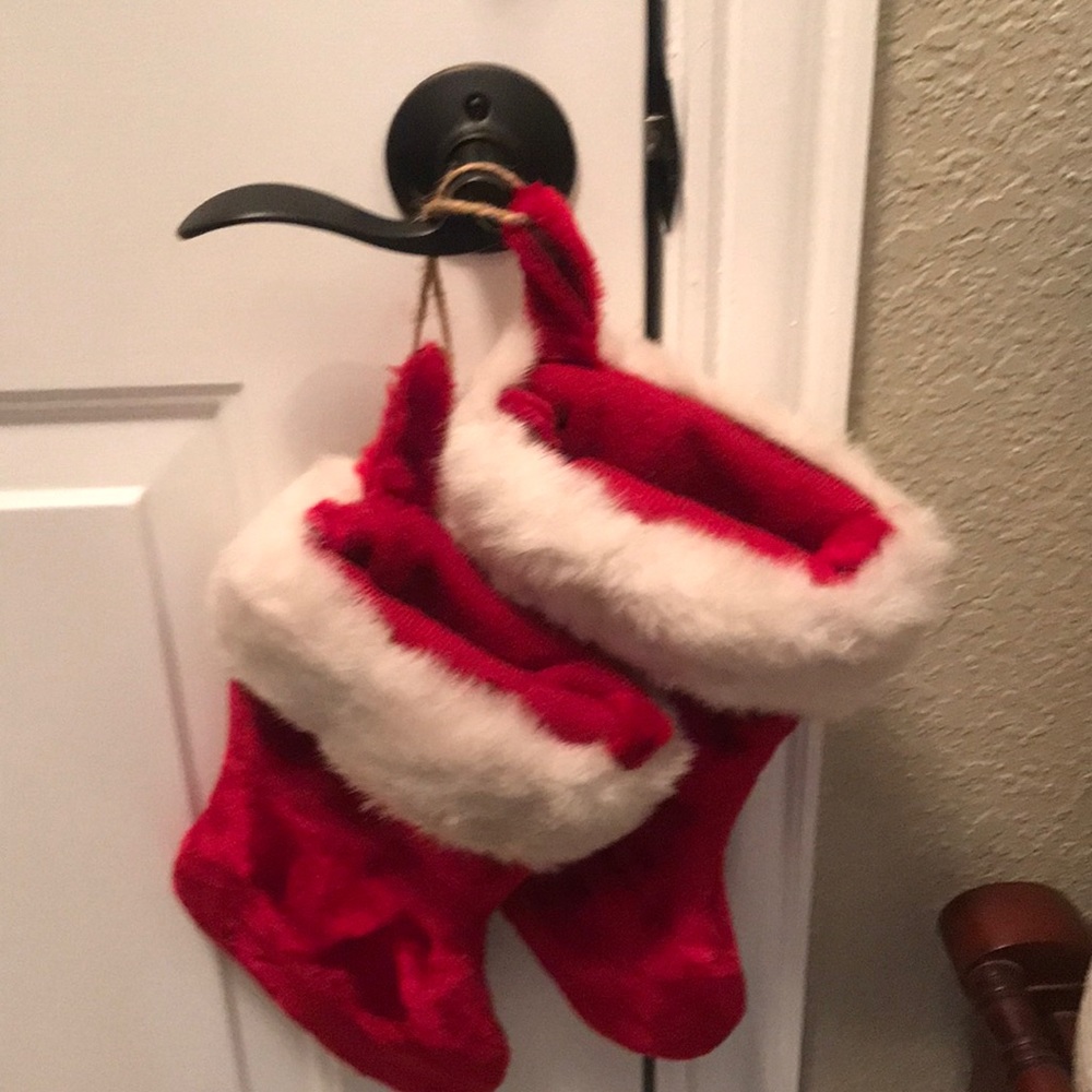 White Fur Trimmed & Red Velvet Stockings
